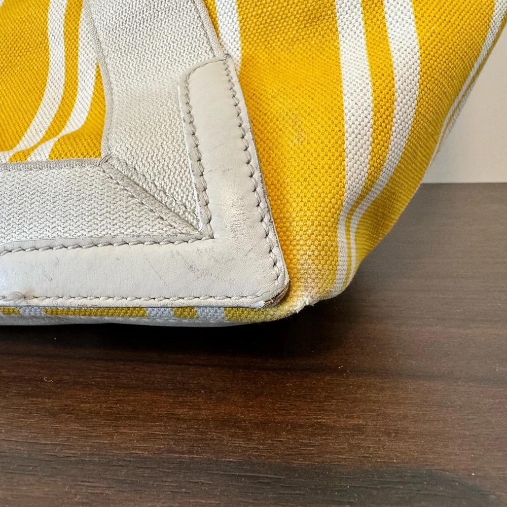 ✨ Balenciaga Paris Yellow Striped Canvas Tote w/ Pouch ✨ - Picture 13 of 16